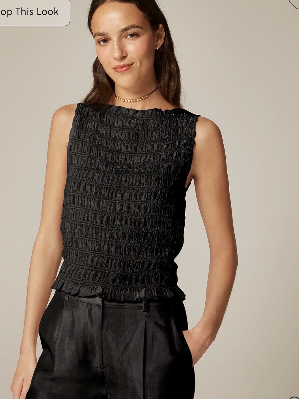 J.crew Smocked shell tank top in crepe de chine black Small